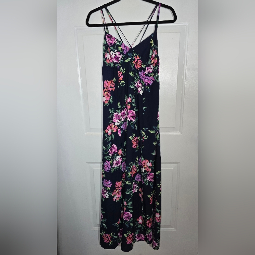 Xhilaration Floral Print Dark Blue Maxi Dress Size Medium
